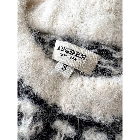 AUGDEN New York Alpaca Sweater Crew Neck Long Sleeve Pullover Black Cream S - Picture 3 of 8